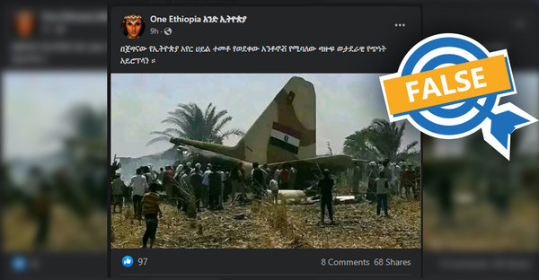Does the image show a plane shot down by the Ethiopian Air Force?